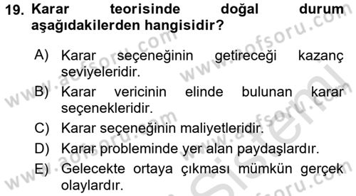 İstatistik 2 Dersi 2016 - 2017 Yılı (Final) Dönem Sonu Sınav Soruları 19. Soru