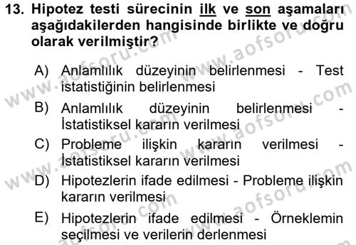 İstatistik 2 Dersi 2017 - 2018 Yılı (Vize) Ara Sınav Soruları 13. Soru
