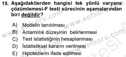 İstatistik 2 Dersi 2017 - 2018 Yılı (Vize) Ara Sınav Soruları 15. Soru