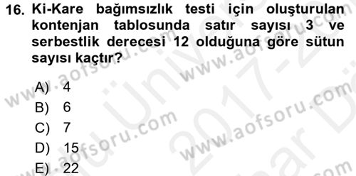 İstatistik 2 Dersi 2017 - 2018 Yılı (Vize) Ara Sınav Soruları 16. Soru