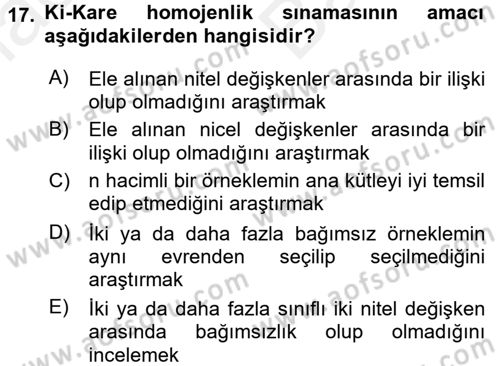 İstatistik 2 Dersi 2017 - 2018 Yılı (Vize) Ara Sınav Soruları 17. Soru