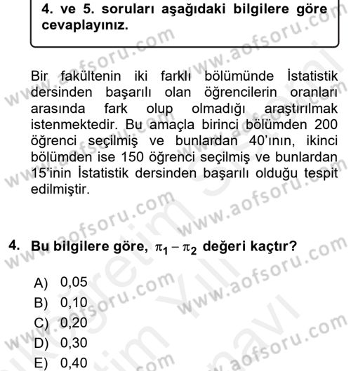 İstatistik 2 Dersi 2017 - 2018 Yılı (Vize) Ara Sınav Soruları 4. Soru