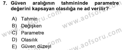 İstatistik 2 Dersi 2017 - 2018 Yılı (Vize) Ara Sınav Soruları 7. Soru
