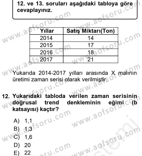 İstatistik 2 Dersi 2017 - 2018 Yılı (Final) Dönem Sonu Sınavı 12. Soru