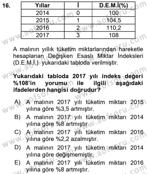 İstatistik 2 Dersi 2017 - 2018 Yılı (Final) Dönem Sonu Sınavı 16. Soru