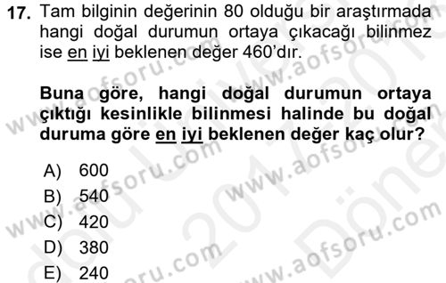 İstatistik 2 Dersi 2017 - 2018 Yılı (Final) Dönem Sonu Sınavı 17. Soru