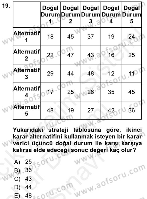 İstatistik 2 Dersi 2017 - 2018 Yılı (Final) Dönem Sonu Sınavı 19. Soru