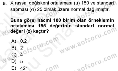 İstatistik 2 Dersi 2017 - 2018 Yılı (Final) Dönem Sonu Sınavı 5. Soru