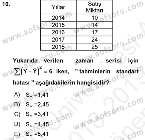 İstatistik 2 Dersi 2018 - 2019 Yılı (Final) Dönem Sonu Sınav Soruları 10. Soru