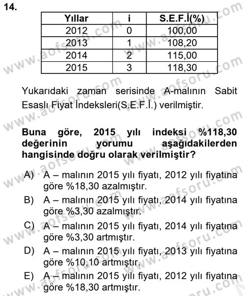 İstatistik 2 Dersi 2018 - 2019 Yılı (Final) Dönem Sonu Sınav Soruları 14. Soru