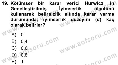 İstatistik 2 Dersi 2018 - 2019 Yılı (Final) Dönem Sonu Sınav Soruları 19. Soru