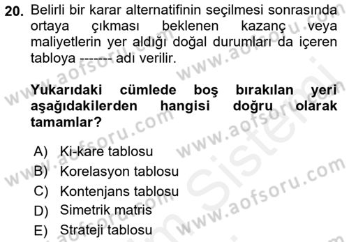 İstatistik 2 Dersi 2018 - 2019 Yılı (Final) Dönem Sonu Sınav Soruları 20. Soru
