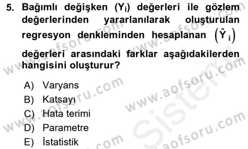 İstatistik 2 Dersi 2018 - 2019 Yılı (Final) Dönem Sonu Sınav Soruları 5. Soru