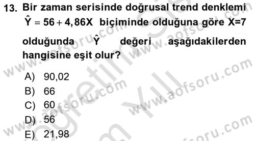 İstatistik 2 Dersi 2020 - 2021 Yılı Yaz Okulu Sınav Soruları 13. Soru