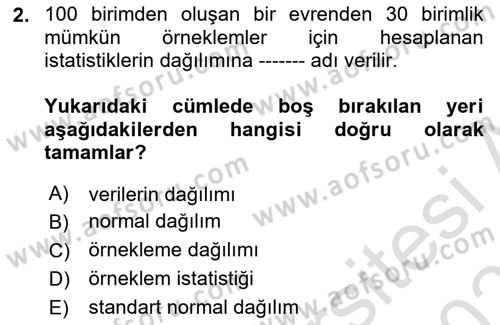 İstatistik 2 Dersi 2020 - 2021 Yılı Yaz Okulu Sınav Soruları 2. Soru
