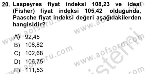İstatistik 2 Dersi 2020 - 2021 Yılı Yaz Okulu Sınav Soruları 20. Soru