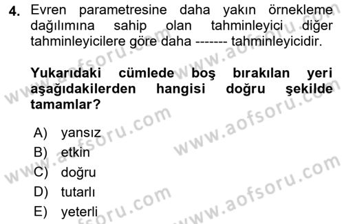 İstatistik 2 Dersi 2020 - 2021 Yılı Yaz Okulu Sınav Soruları 4. Soru