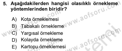 İstatistik 2 Dersi 2020 - 2021 Yılı Yaz Okulu Sınav Soruları 5. Soru