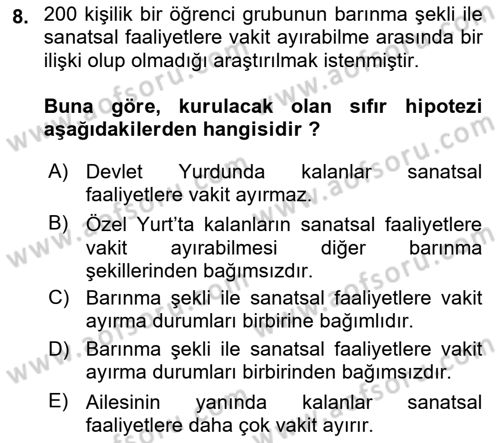 İstatistik 2 Dersi 2020 - 2021 Yılı Yaz Okulu Sınav Soruları 8. Soru