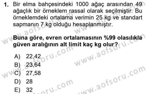 İstatistik 2 Dersi 2021 - 2022 Yılı Yaz Okulu Sınav Soruları 1. Soru