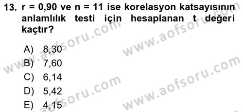 İstatistik 2 Dersi 2021 - 2022 Yılı Yaz Okulu Sınav Soruları 13. Soru