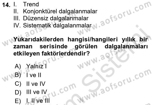 İstatistik 2 Dersi 2021 - 2022 Yılı Yaz Okulu Sınav Soruları 14. Soru