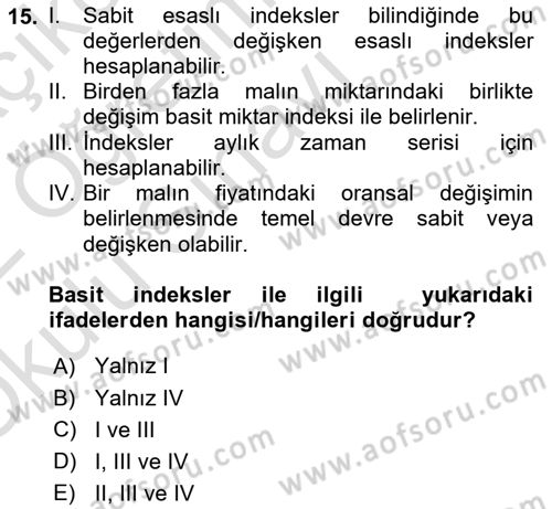 İstatistik 2 Dersi 2021 - 2022 Yılı Yaz Okulu Sınav Soruları 15. Soru