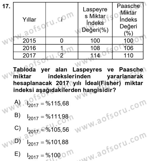 İstatistik 2 Dersi 2021 - 2022 Yılı Yaz Okulu Sınav Soruları 17. Soru