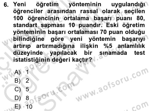 İstatistik 2 Dersi 2021 - 2022 Yılı Yaz Okulu Sınav Soruları 6. Soru