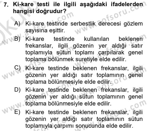 İstatistik 2 Dersi 2021 - 2022 Yılı Yaz Okulu Sınav Soruları 7. Soru