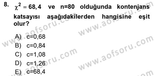 İstatistik 2 Dersi 2021 - 2022 Yılı Yaz Okulu Sınav Soruları 8. Soru