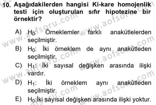 İstatistik 2 Dersi 2022 - 2023 Yılı Yaz Okulu Sınav Soruları 10. Soru