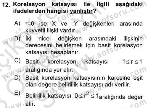 İstatistik 2 Dersi 2022 - 2023 Yılı Yaz Okulu Sınav Soruları 12. Soru