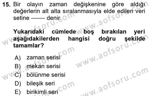 İstatistik 2 Dersi 2022 - 2023 Yılı Yaz Okulu Sınav Soruları 15. Soru