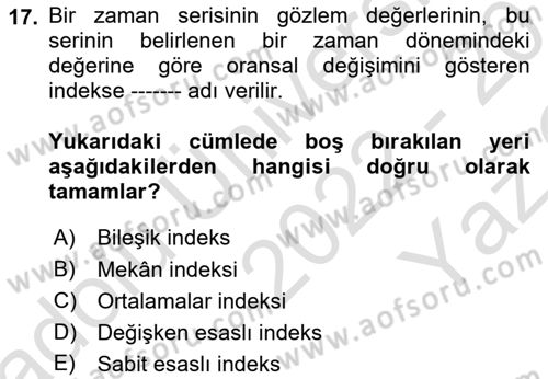 İstatistik 2 Dersi 2022 - 2023 Yılı Yaz Okulu Sınav Soruları 17. Soru