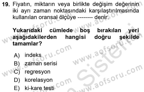 İstatistik 2 Dersi 2022 - 2023 Yılı Yaz Okulu Sınav Soruları 19. Soru
