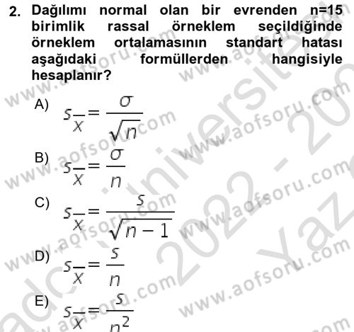 İstatistik 2 Dersi 2022 - 2023 Yılı Yaz Okulu Sınav Soruları 2. Soru