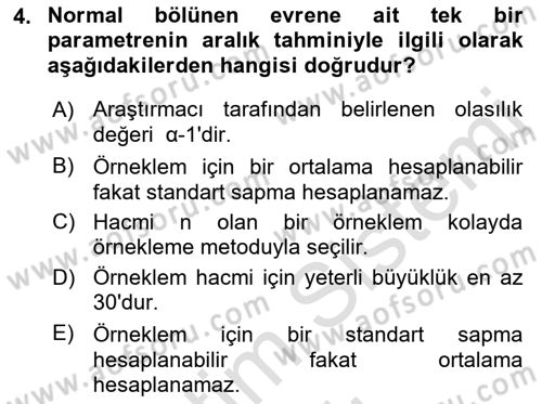 İstatistik 2 Dersi 2022 - 2023 Yılı Yaz Okulu Sınav Soruları 4. Soru
