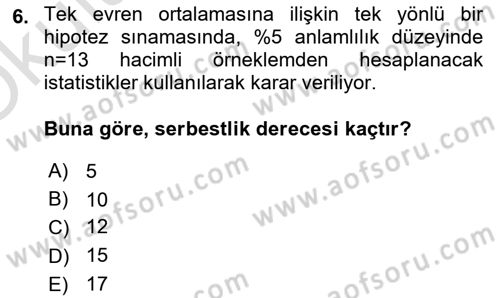 İstatistik 2 Dersi 2022 - 2023 Yılı Yaz Okulu Sınav Soruları 6. Soru