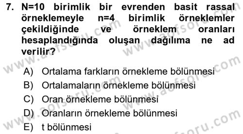 İstatistik 2 Dersi 2022 - 2023 Yılı Yaz Okulu Sınav Soruları 7. Soru
