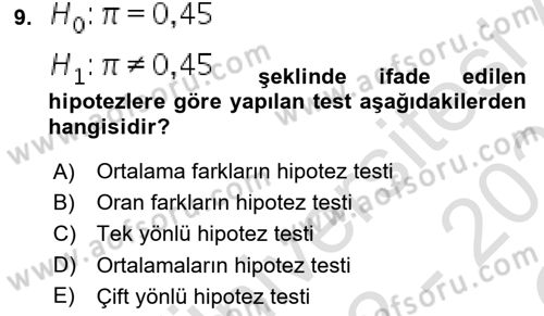 İstatistik 2 Dersi 2022 - 2023 Yılı Yaz Okulu Sınav Soruları 9. Soru