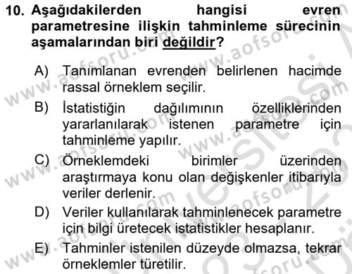 İstatistik 2 Dersi 2023 - 2024 Yılı (Vize) Ara Sınav Soruları 10. Soru