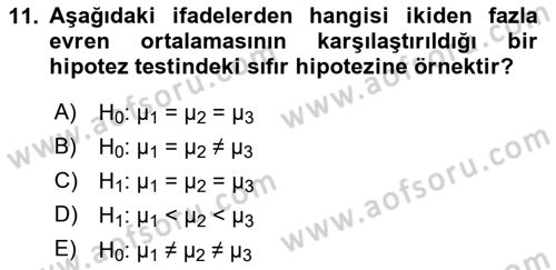 İstatistik 2 Dersi 2023 - 2024 Yılı (Vize) Ara Sınav Soruları 11. Soru