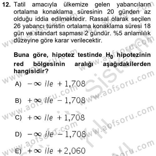 İstatistik 2 Dersi 2023 - 2024 Yılı (Vize) Ara Sınav Soruları 12. Soru