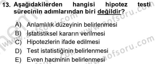 İstatistik 2 Dersi 2023 - 2024 Yılı (Vize) Ara Sınav Soruları 13. Soru
