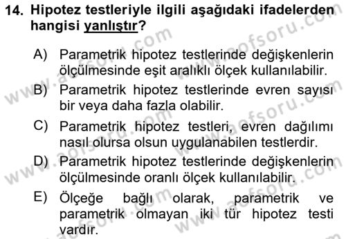 İstatistik 2 Dersi 2023 - 2024 Yılı (Vize) Ara Sınav Soruları 14. Soru