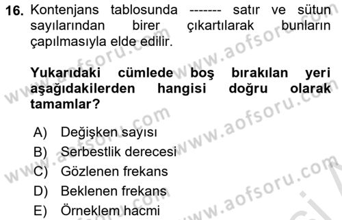 İstatistik 2 Dersi 2023 - 2024 Yılı (Vize) Ara Sınav Soruları 16. Soru