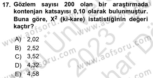 İstatistik 2 Dersi 2023 - 2024 Yılı (Vize) Ara Sınav Soruları 17. Soru