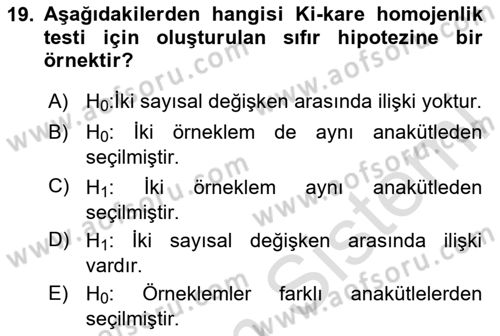 İstatistik 2 Dersi 2023 - 2024 Yılı (Vize) Ara Sınav Soruları 19. Soru