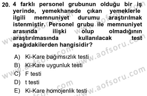 İstatistik 2 Dersi 2023 - 2024 Yılı (Vize) Ara Sınav Soruları 20. Soru